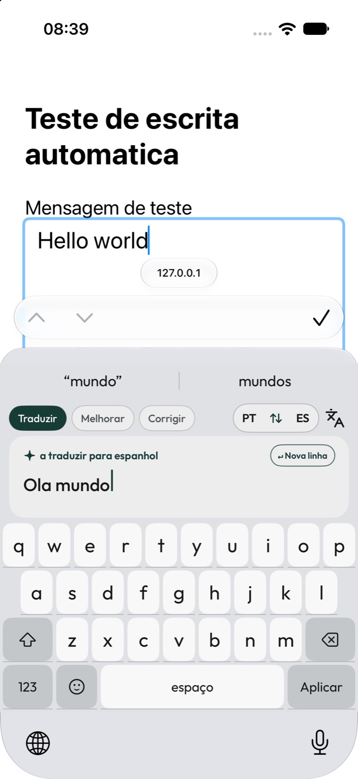 Teclas del teclado Typelate en el iPhone, en portugués.